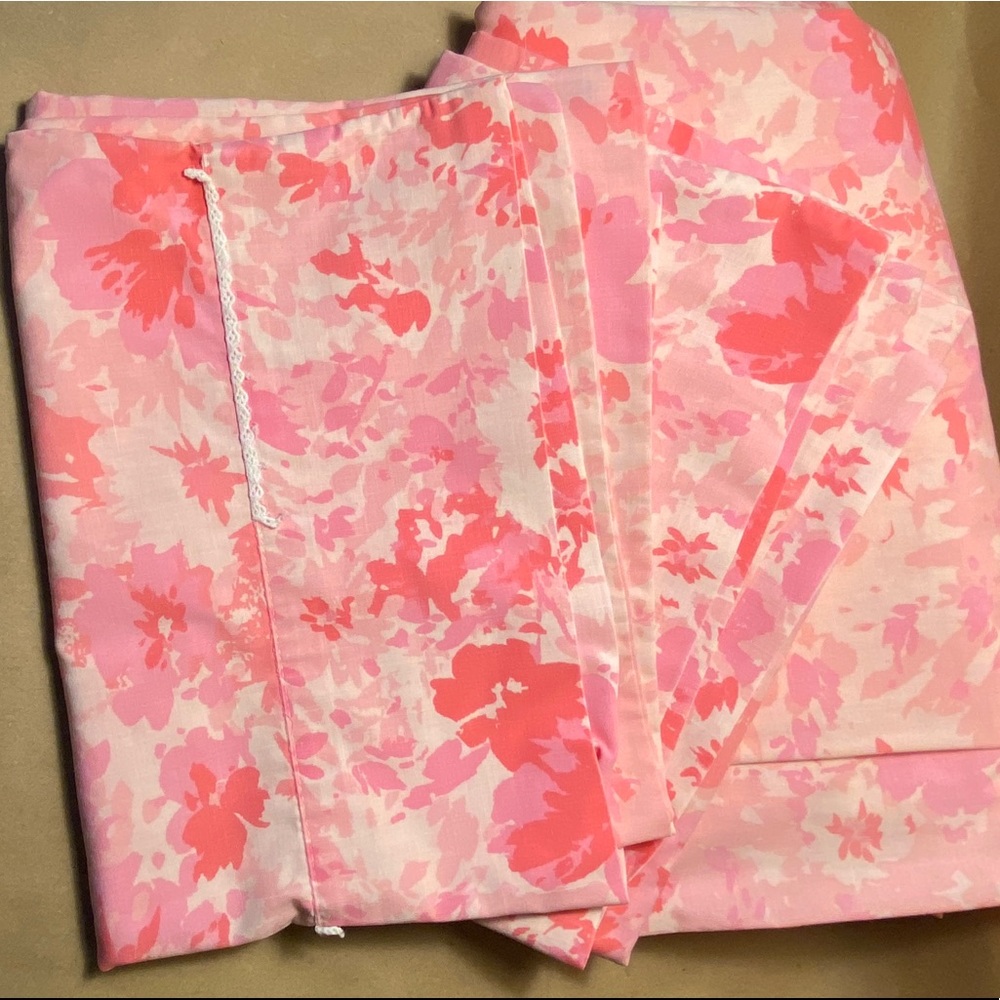 Vintage Pink Floral Sheet and Pillowcase